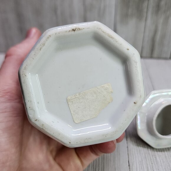 Vintage Lusterware Porcelain Storage Jar with Floral Design Blue and Pink - Picture 5 of 8